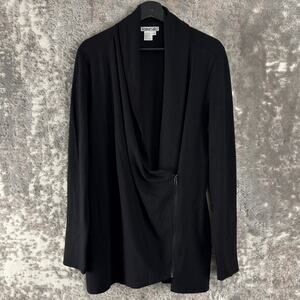Winter Silks Size S Minimalist Stretch Cardigan Black Zip Long Sleeve V Neck